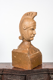 A patinated wooden bust of a Roman legionary, ca. 1900