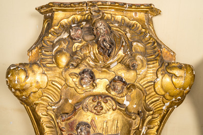 A pair of polychrome and gilt wooden tabernacles depicting God the Father and the Mystic Lamb, 18th C.