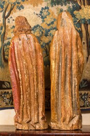 Importante Vierge et Saint Jean de calvaire en noyer sculpt&eacute;, polychrom&eacute; et dor&eacute;, Flandres, Brabant, fin du 15&egrave;me