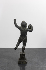 A French bronze sculpture of a young bacchant on pedestal, Paris, 19th C.