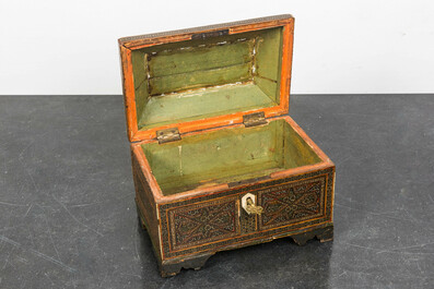 An Islamic bone-inlaid wooden box, Syria or Northern Africa, 19th C.