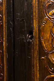 A painted wooden corner cupboard with chinoiserie design, probably Italy, 18th C.