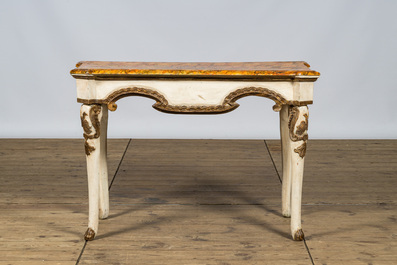 A painted wooden faux marbre table, Italy, 19th C.