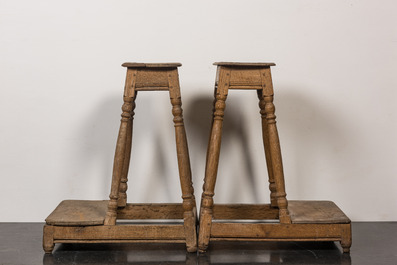 A pair of wooden prayer benches or stools, 18/19th C.