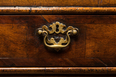 An English walnut sideboard with three drawers, 19th C.