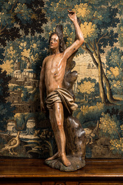 Grand Saint S&eacute;bastien en bois sculpt&eacute; et polychrom&eacute;, Allemagne, 16&egrave;me