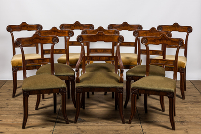 Nine English mahogany chairs and an armchair, 19th C.