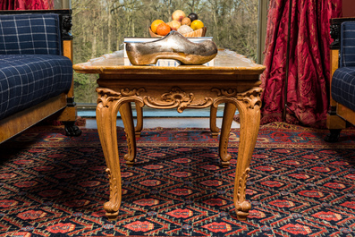 An oak Louis XV-style side table with marble top, 20th C.