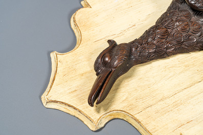 Two carved wooden 'Black Forest' hunting trophies of a goose and a hare, Switzerland, 19th C.