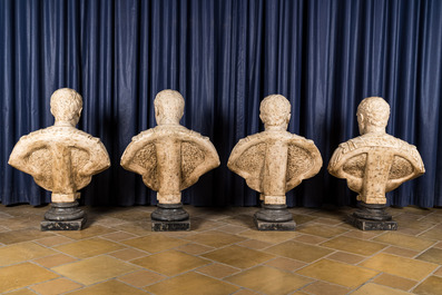 Four Italian faux marble busts of Roman emperors, 20th C.