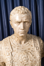 Four Italian faux marble busts of Roman emperors, 20th C.