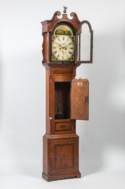 An inlaid wooden longcase clock, probably Scotland, 19th C.
