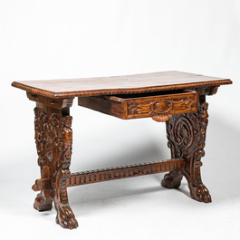 A renaissance-style walnut cheek table, 19th C.