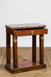 A French Empire-style mahogany console with marble top, 19th C.