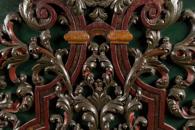 Banc en bois richement sculpt&eacute;, polychrom&eacute; et dor&eacute;, Hollande, probablement Amsterdam, vers 1800