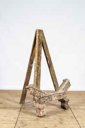 A partly gilt wooden colonial tripod easel, 18th C. and later