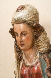 Een grote polychrome houten sculptuur van Sint-Barbara, Zuidelijke Nederlanden, midden 16e eeuw