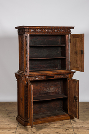 A richly carved walnut 'deux-corps' cabinet with Hermes and Aphrodite, 19th C.