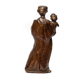Vierge &agrave; l&rsquo;Enfant en ch&ecirc;ne sculpt&eacute; avec restes de polychromie, 17&egrave;me