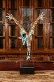 Avi Kenan (1951): 'Christianity', patinated bronze and plexi on a marble base, ed. 16/200, dated 1985
