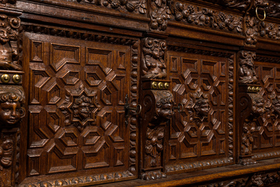 A Flemish wooden renaissance five-door cupboard, 17th C.