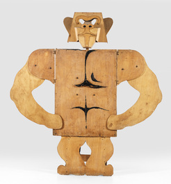 Luigi Nervo (Itali&euml;, 1930-2006): Grote verstelbare houten gorilla, 3e kwart 20e eeuw