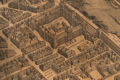 Michel Etienne Turgot (1690-1751): Plan de Paris, gravure sur papier, mont&eacute; sur ch&acirc;ssis en bois, ca. 1739