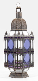 A pair of large Moroccan metal and glass lanterns, mid 20th C.