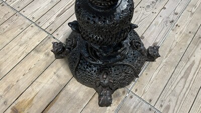 An Anglo-Indian colonial carved wooden plant stand with cobras and floral design, ca. 1900