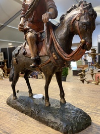 Saint Martin sur son cheval en ch&ecirc;ne sculpt&eacute; et polychrom&eacute;, Flandres, Anvers, 16&egrave;me