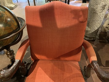 A richly decorated English Georgian style mahogany Gainsborough chair, ca. 1900