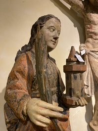 Sainte Barbe en bois sculpt&eacute; et polychrom&eacute;, Allemagne, 16&egrave;me