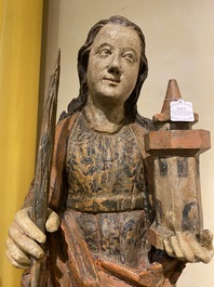 A polychromed wooden figure of Saint Barbara, Germany, 16th C.