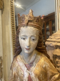 Sainte reine en tilleul sculpt&eacute;, polychrom&eacute; et dor&eacute;, Allemagne du sud ou Salzbourg, d&eacute;but du 16&egrave;me