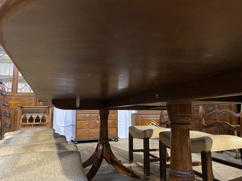A large English mahogany dining table, 20th C.