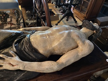 Grand Christ de Mise au tombeau en bois sculpt&eacute; et polychrom&eacute;, Espagne ou Italie, 16&egrave;me