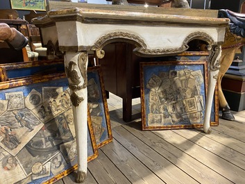 A painted wooden faux marbre table, Italy, 19th C.