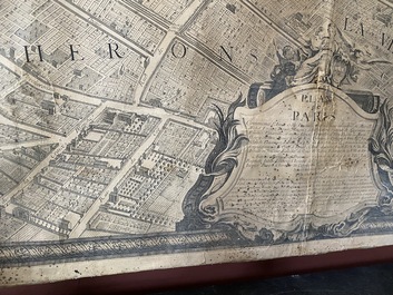 Michel Etienne Turgot (1690-1751): Plan de Paris, gravure sur papier, mont&eacute; sur ch&acirc;ssis en bois, ca. 1739