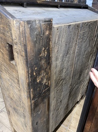 A Gothic wrought iron mounted wooden cabinet, Germany or France, 15/16th C. and later