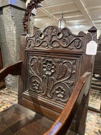 An English oak armchair, early 18th C.