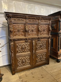 A Flemish wooden renaissance five-door cupboard, 17th C.