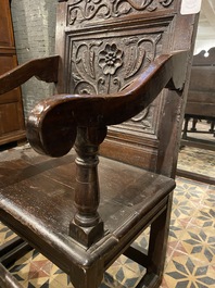 An English oak armchair, early 18th C.