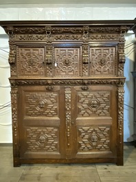 A Flemish wooden renaissance five-door cupboard, 17th C.