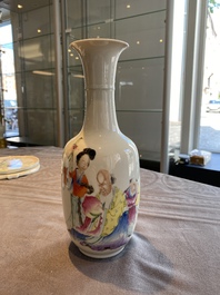 A Chinese famille rose 'Shou Lao' vase, Hongxian mark, 20th C.