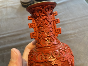 Six Chinese red lacquer pieces with Cultural Revolution design