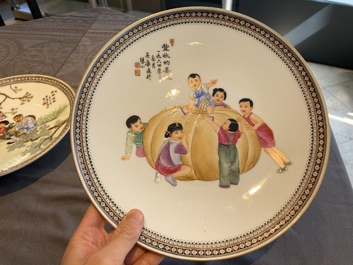 Three Chinese Cultural Revolution dishes, signed Wang Xiaofan 王曉帆, Wu kang 吳康 and Chen Yifang 陳義芳, dated 1957, 1964 and 1966