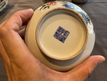 Two Chinese famille rose vases and a 'Wu Shuang Pu' teapot, 19/20th C.