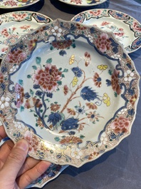 Three pairs of Chinese famille rose plates, Qianlong