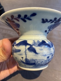 Three Chinese blue, white and famille rose dishes, a bowl, a teapot and a zhadou, 18/19th C.