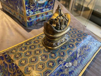 A Chinese rectangular cloisonn&eacute; censer and cover, Qing